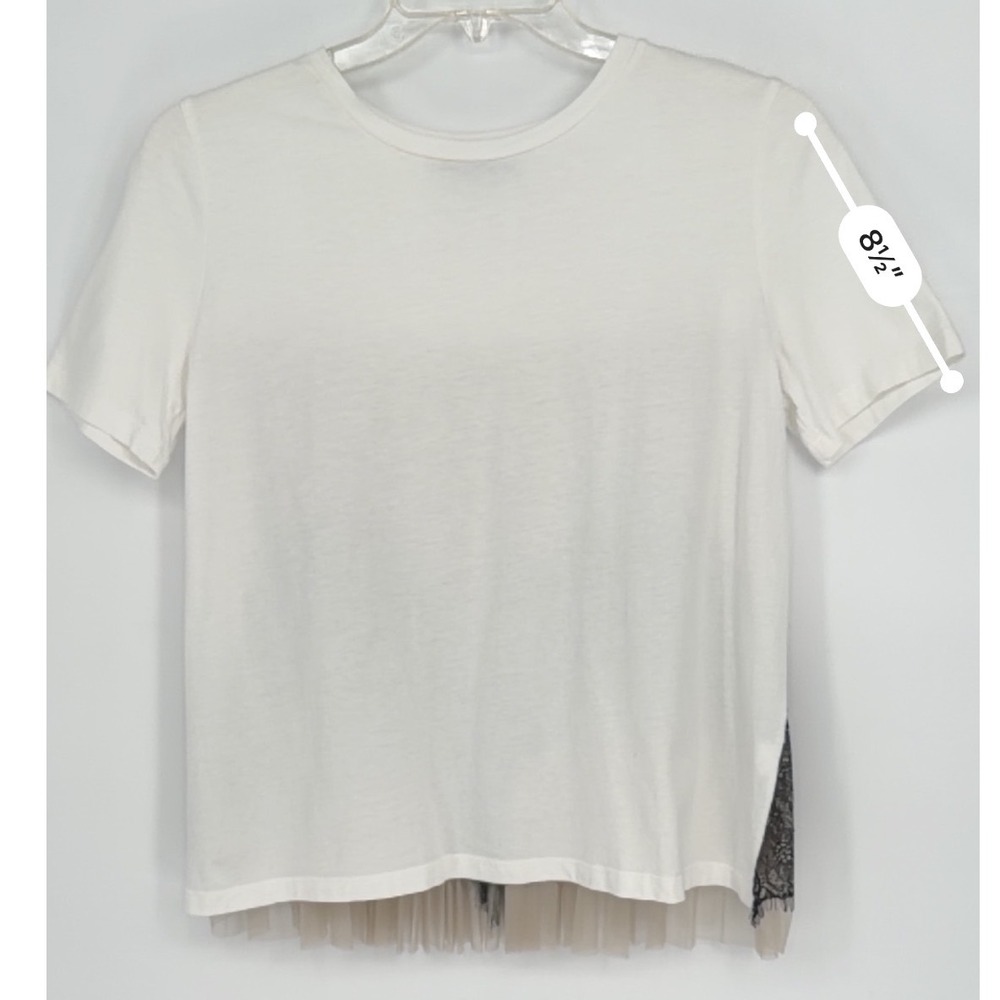 ZARA White Lace Trim Tulle Sheer Back T Shirt Top Women's M Bohemian Chic 100-60 - Picture 6 of 13